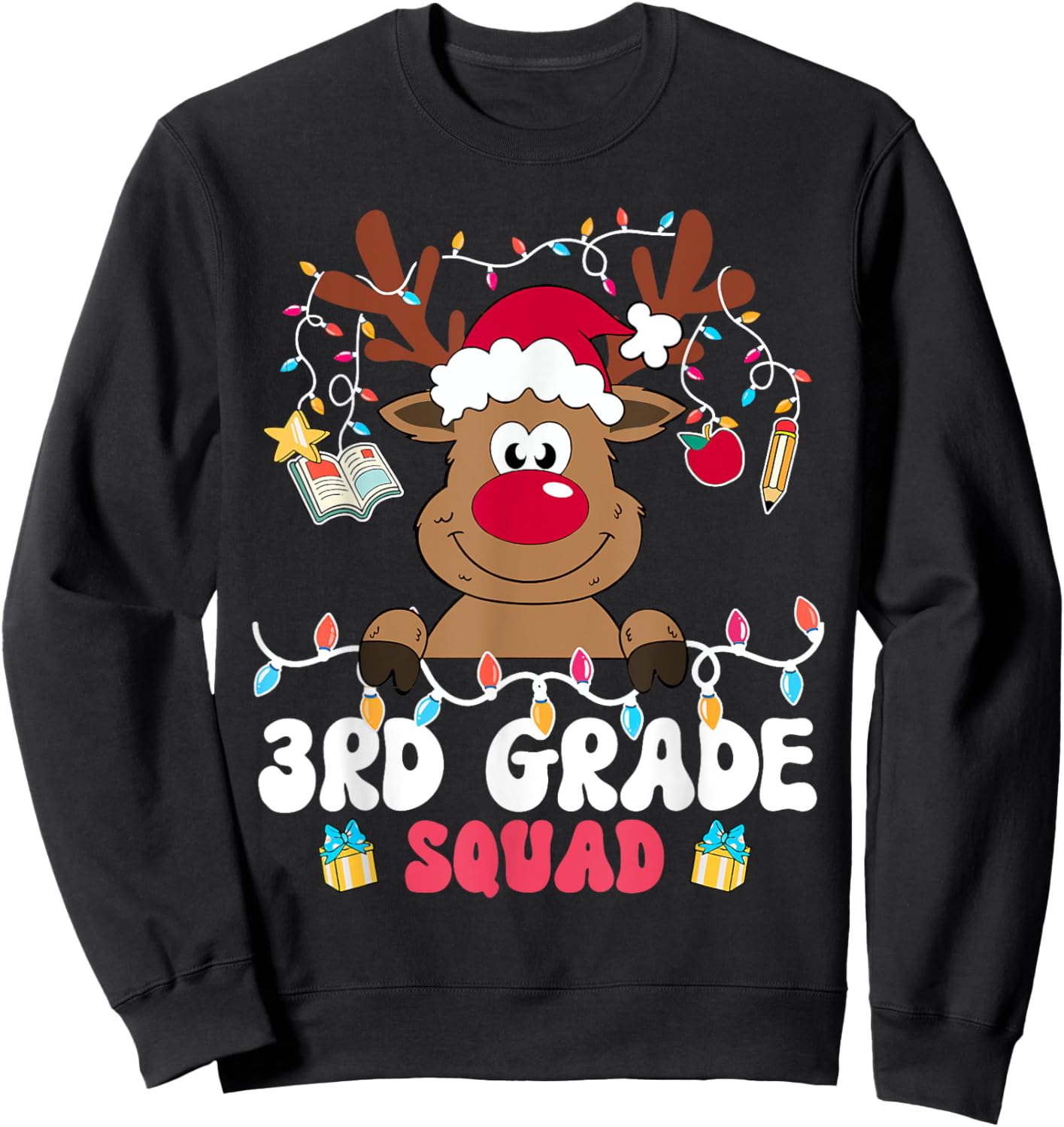 3rd Grade Squad Reindeer Christmas Third Grade Teacher Xmas Sweatshirt - Sweatshirt | Black