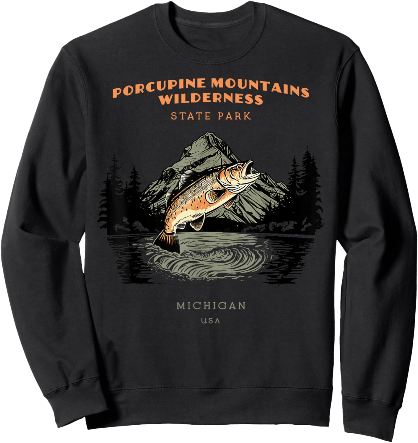 Porcupine Mountains Wilderness State Park Michigan Vintage Sweatshirt - Sweatshirt | Black