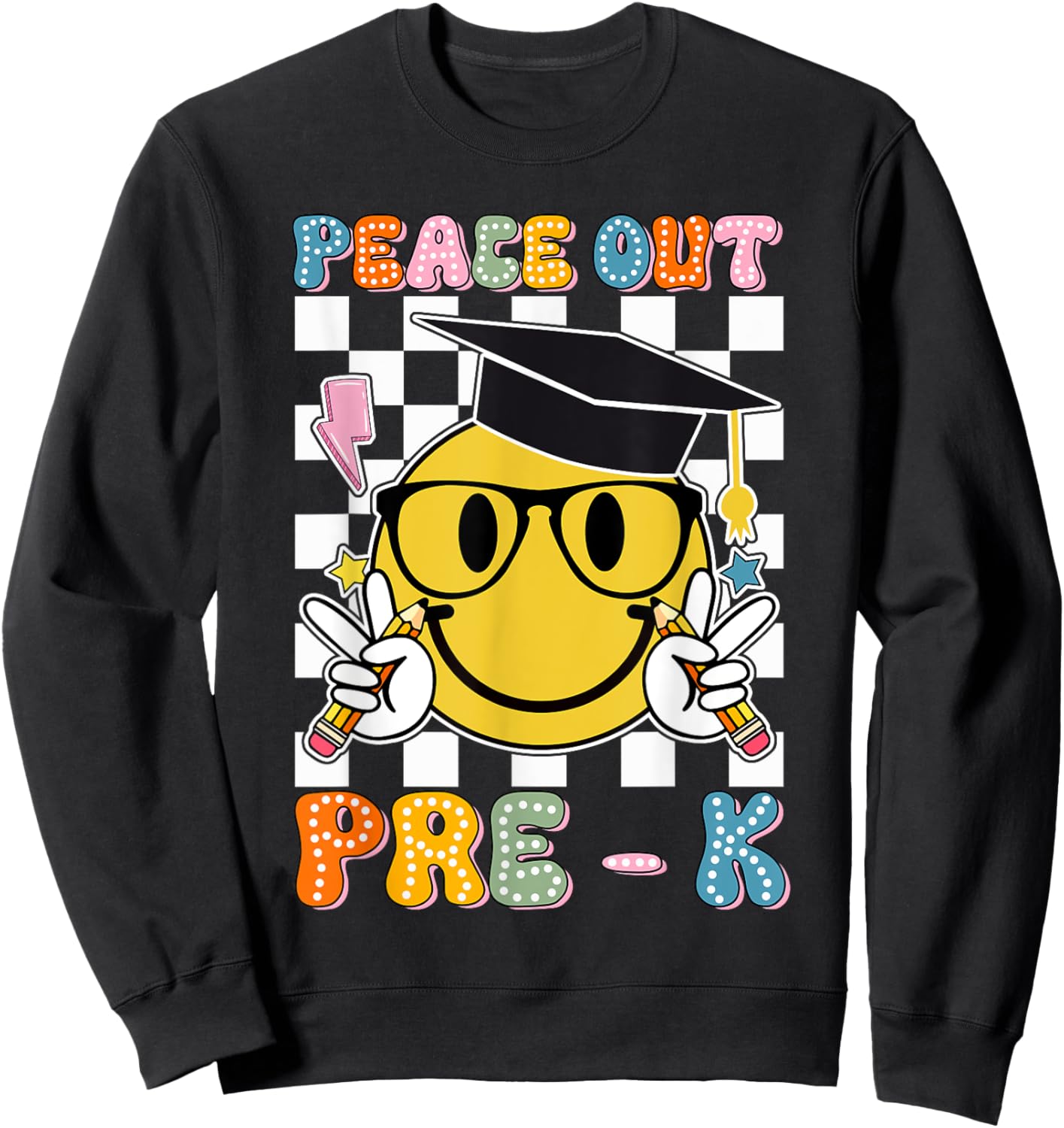 Peace Out Pre K Last Day of School Smile Face Teachers Kids Sweatshirt - Sweatshirt | Black
