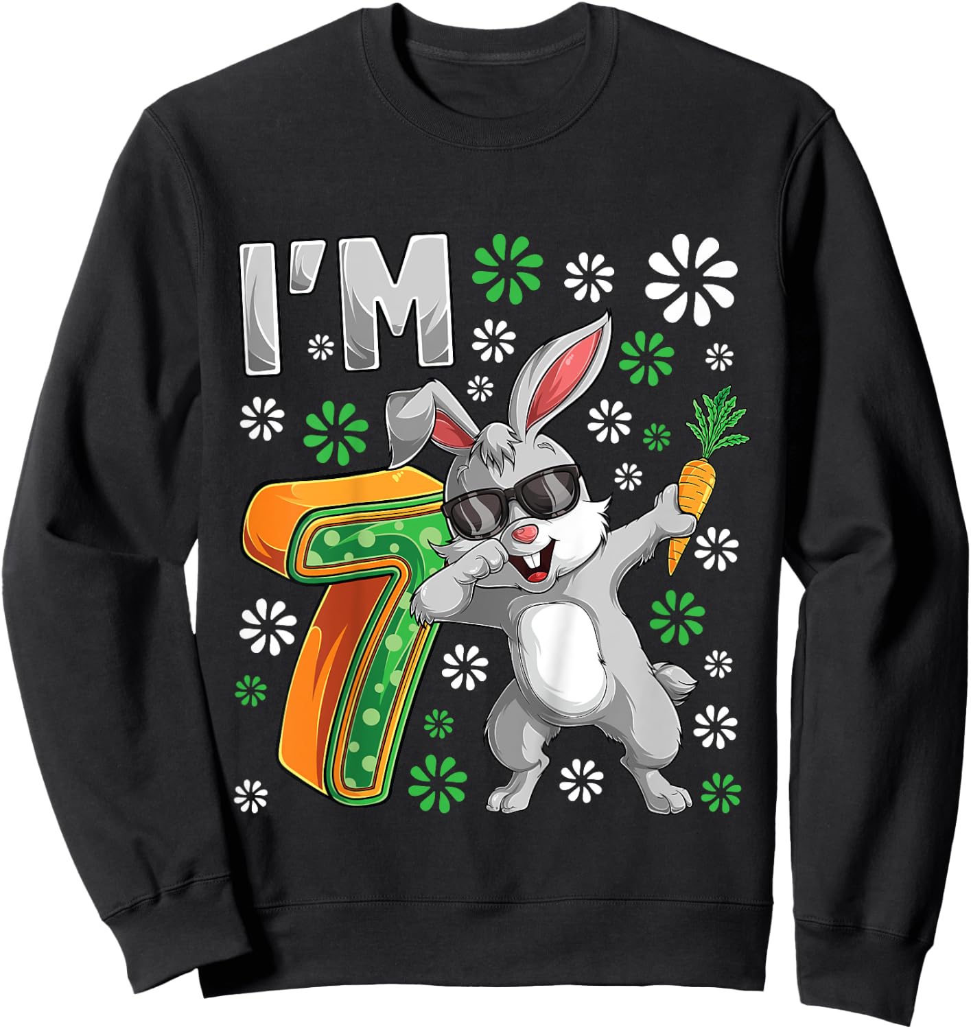 7 Year Old Bunny 7th Birthday Party Dabbing Bunny Lover Sweatshirt - Sweatshirt | Black