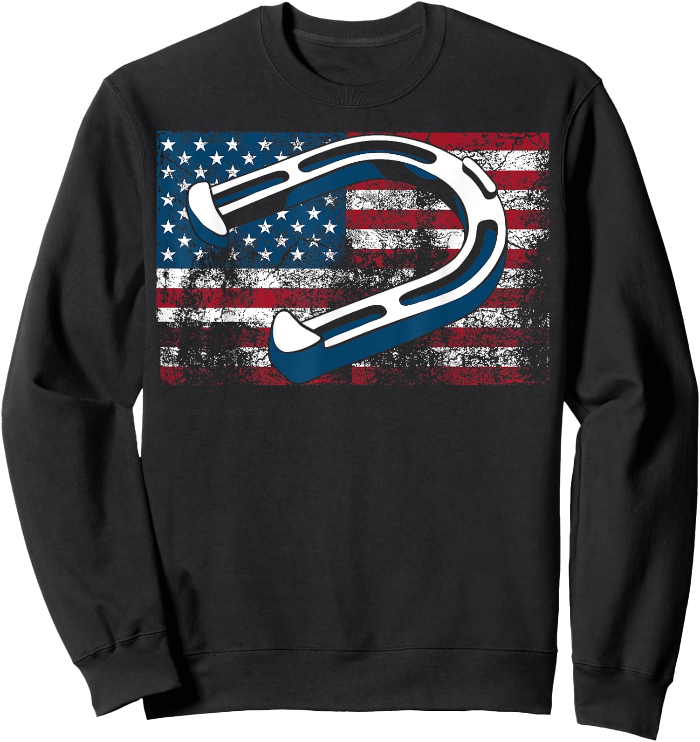 Cool Horseshoe Pitching USA Flag | Funny US Pitcher Fan Gift Sweatshirt - Sweatshirt | Black