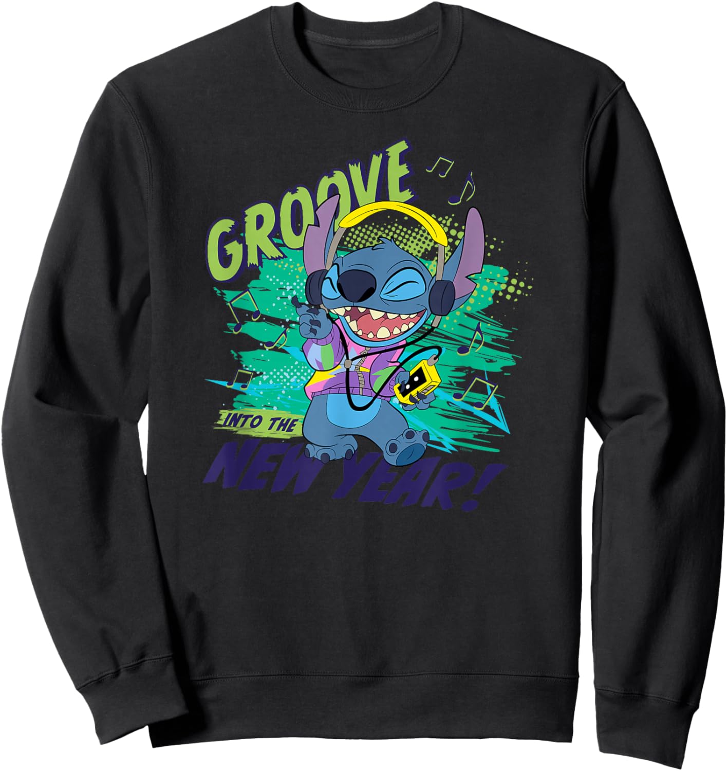 Disney Stitch Groove into the New Year ‘80s Retro Style Sweatshirt - Sweatshirt | Black