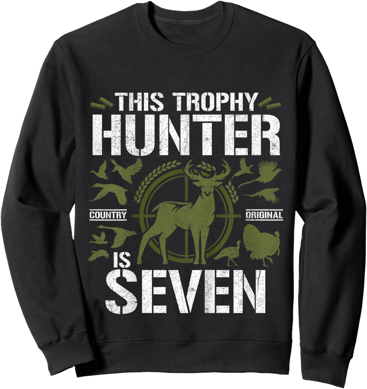 7 Year Old Hunting Birthday Party Duck Deer Hunter 7th Gift Sweatshirt - Sweatshirt | Black