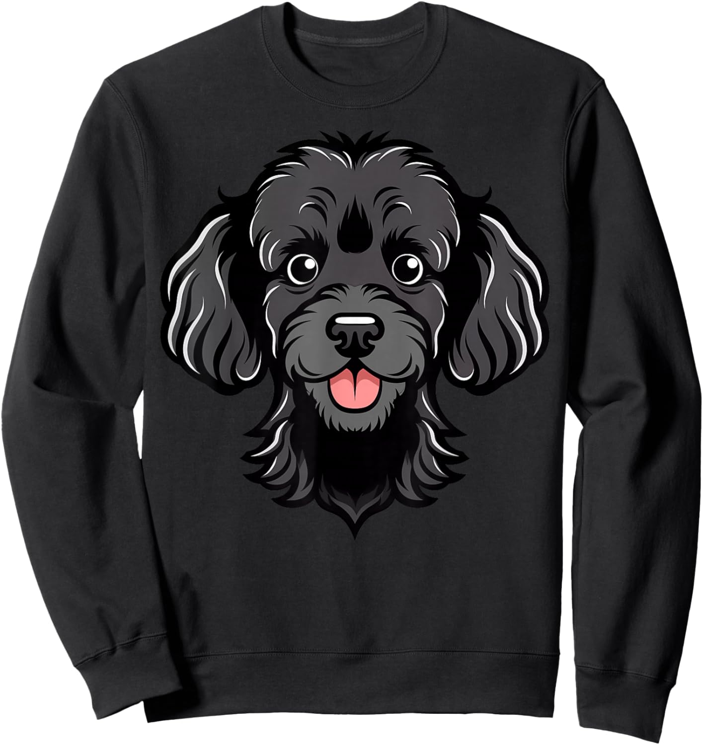 Cute Black Poodle Face Cartoon Puppy Dog Lover Sweatshirt - Sweatshirt | Black