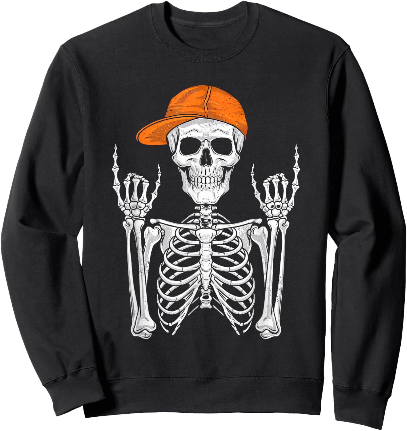 Rocker Skeleton Cap Skater Cool Halloween Punk Rock Men Boys Sweatshirt - Sweatshirt | Black