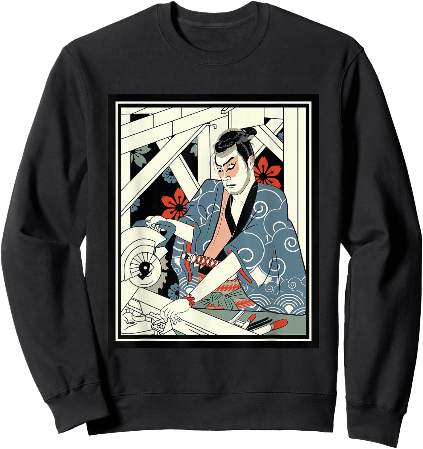 Carpenter Japanese Samurai Warrior Armor Sword Fighter Mask Sweatshirt - Sweatshirt | Black