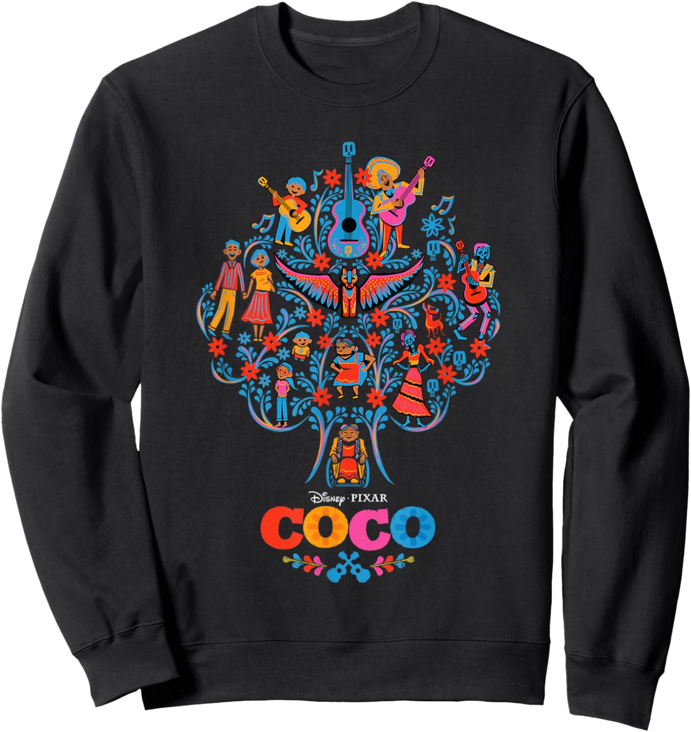 Disney Pixar Coco Iconic Colorful Family Tree Chest Poster Sweatshirt - Sweatshirt | Black
