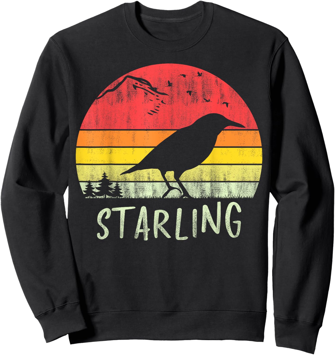 Retro Vintage Starling Silhouette Bird 70s 80s Sweatshirt - Sweatshirt | Black