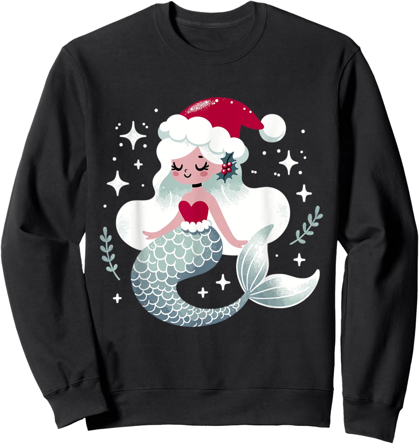 Cute Mermaid Santa Merry Christmas Sweatshirt - Sweatshirt | Black