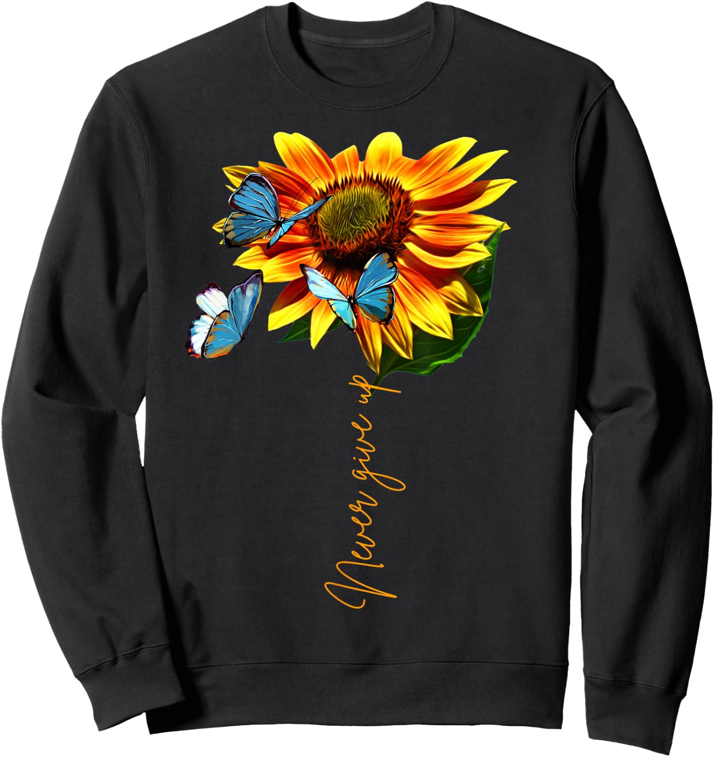 Sunflower Never Give Up Multiple Sclerosis Butterflies Sweatshirt - Sweatshirt | Black