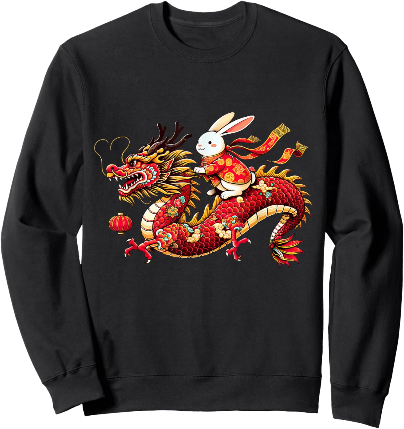 Rabbit ride Chinese Dragon Funny Happy New Year Sweatshirt - Sweatshirt | Black