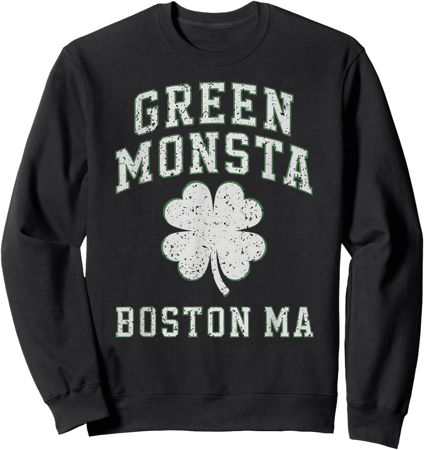 The Green Monsta Boston Irish Pride Distressed Clover Sweatshirt - Sweatshirt | Black