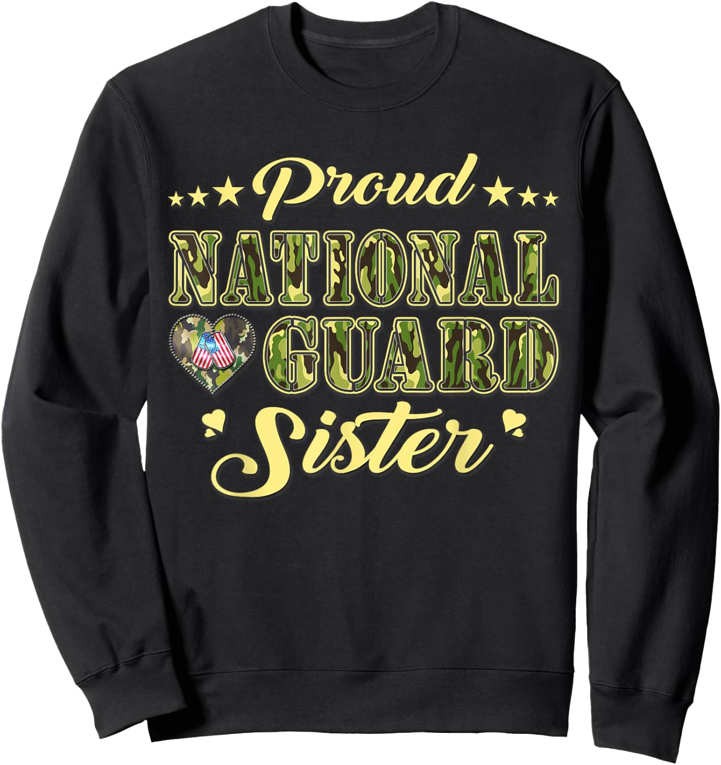 Proud National Guard Sister Dog Tags Heart Military Sibling Men Women Kids Sweatshirt - Sweatshirt | Black