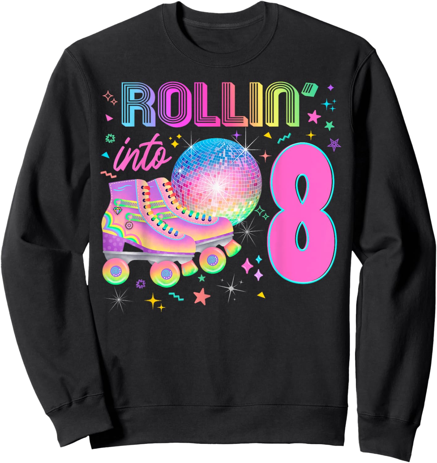 Roller Skates Party Skating 80's 90's Decades Disco Ball Sweatshirt - Sweatshirt | Black