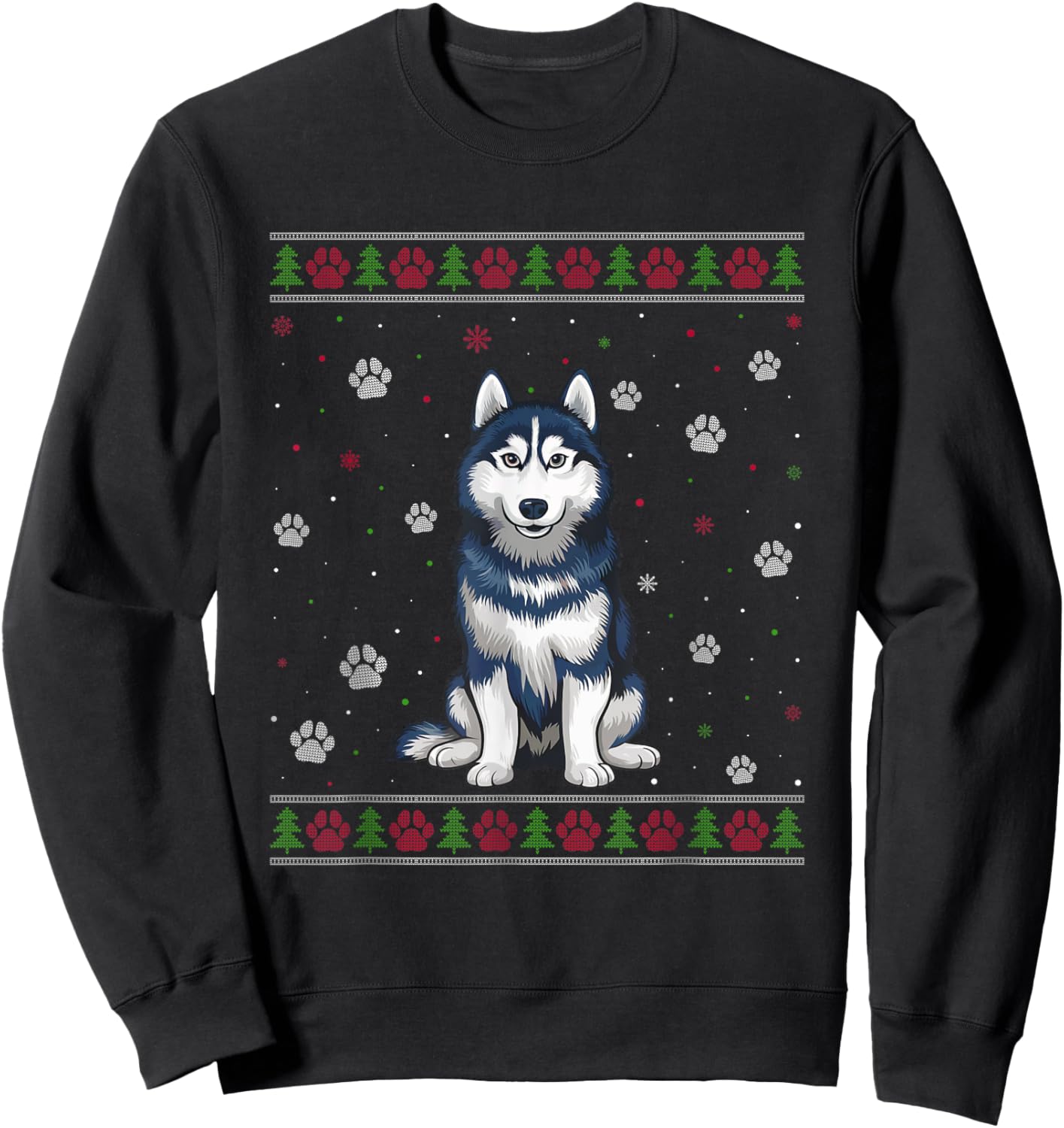 Siberian Husky Christmas Sweater Xmas Pet Animal Dog Lover Women Kids Sweatshirt - Sweatshirt | Black