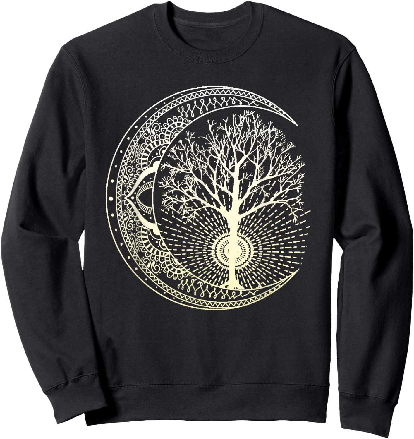 Mandala Moon Tree of Life Tattoo Style Sweatshirt - Sweatshirt | Black
