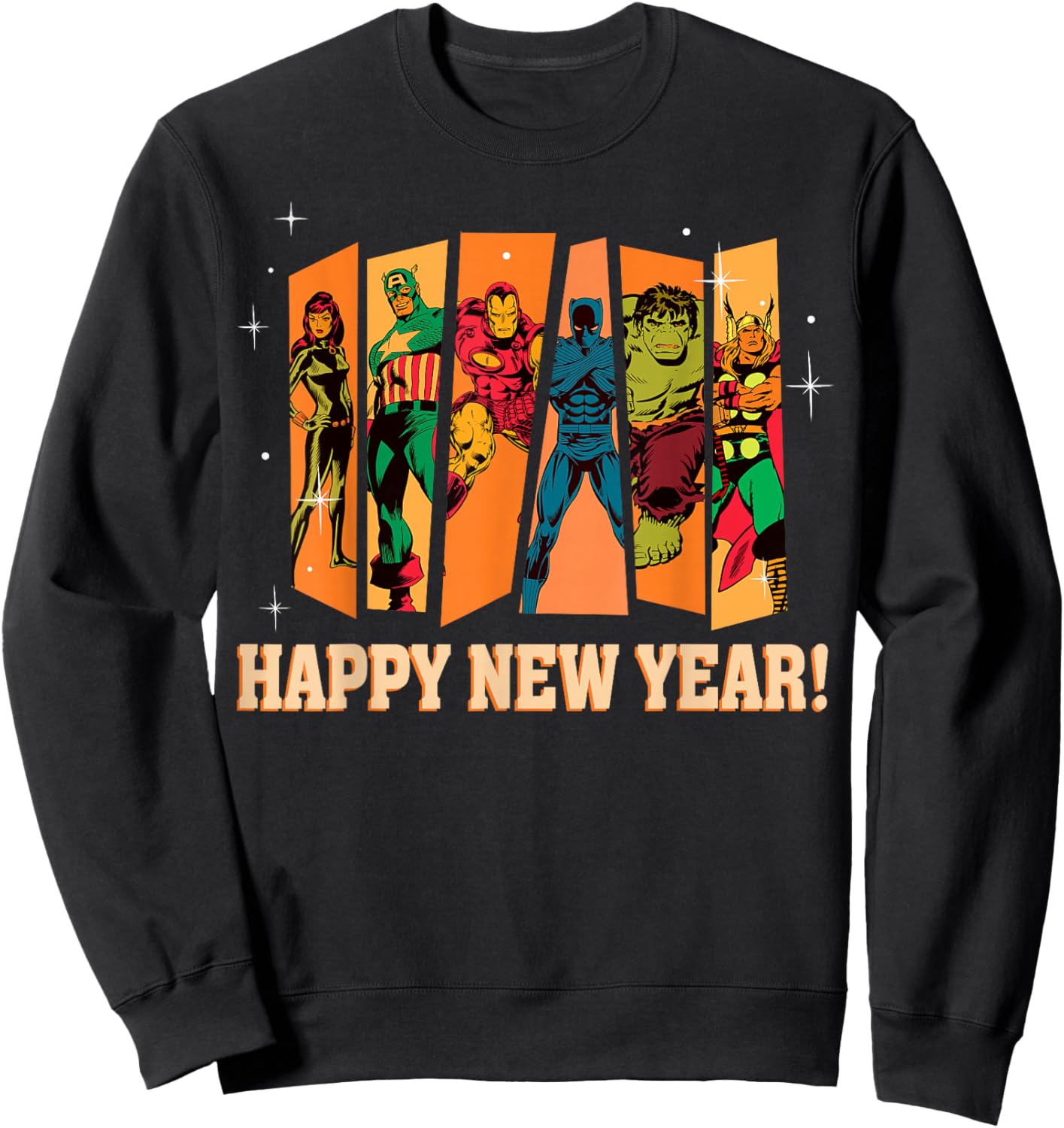 Marvel Avengers Retro Vintage Seventies Comic Happy New Year Sweatshirt - Sweatshirt | Black
