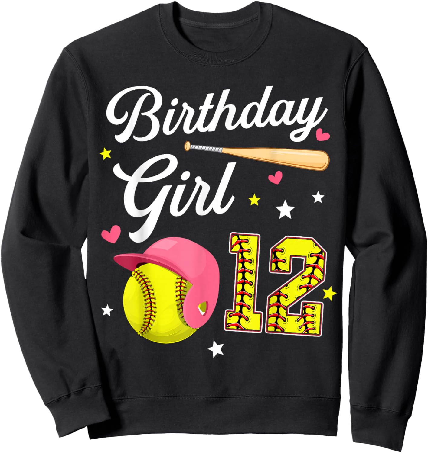 12th Birthday Girl Softball Twelfth Bday 12 Twelve Year Old Sweatshirt - Sweatshirt | Black