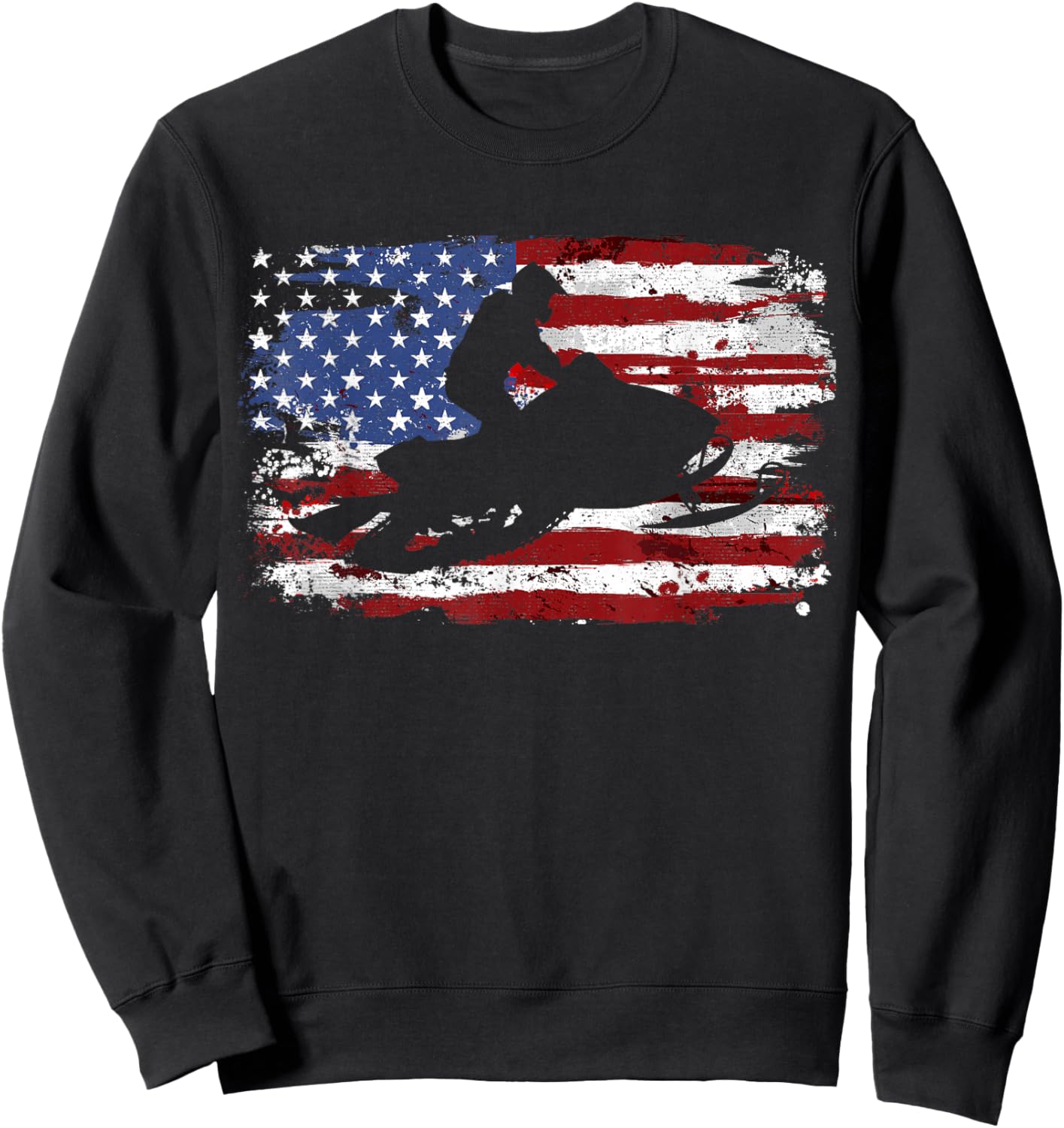 Snowmobile Vintage American Flag Sweatshirt - Sweatshirt | Black