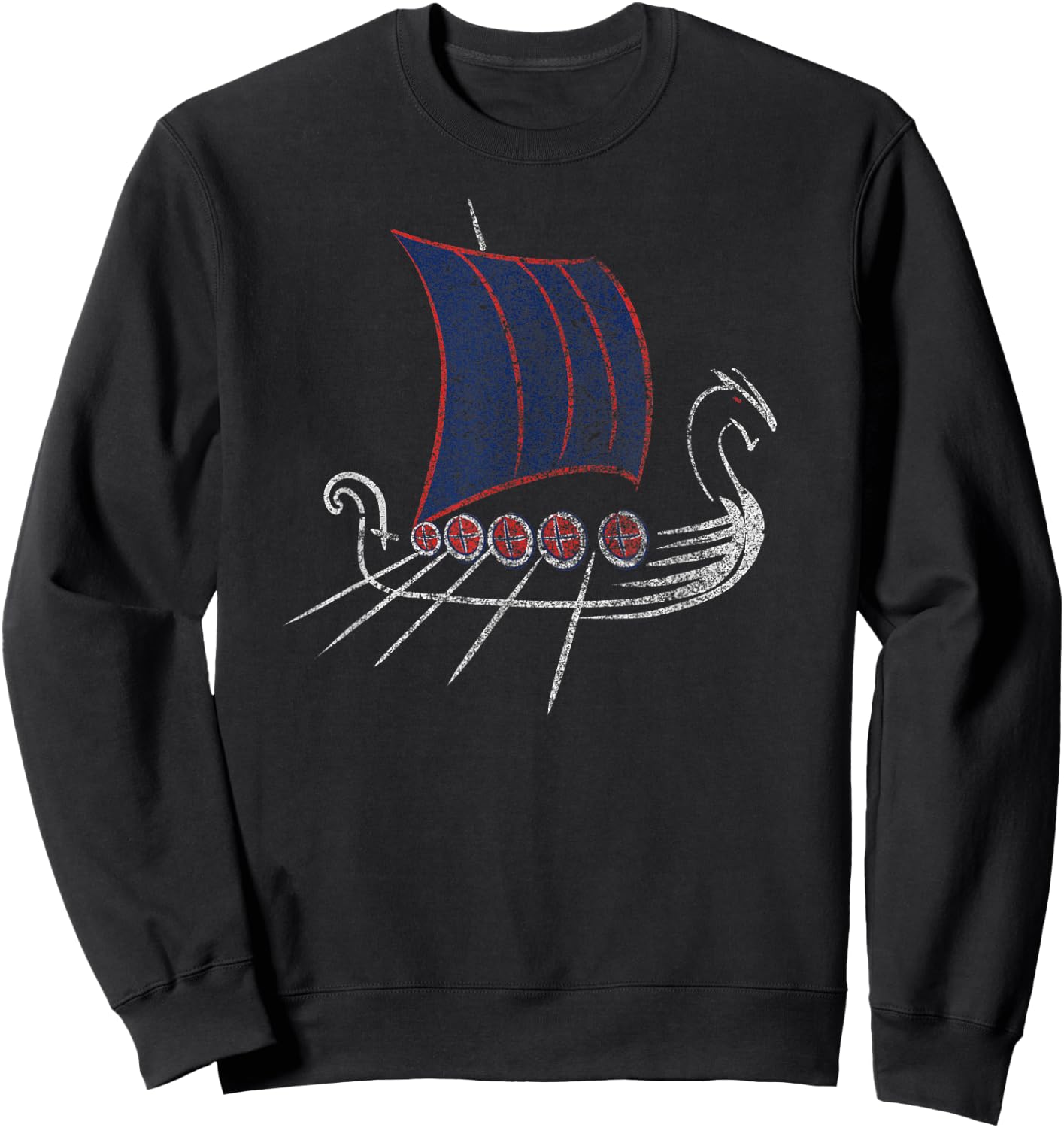 Norway Viking Ship Drawing Grunge Sweatshirt - Sweatshirt | Black