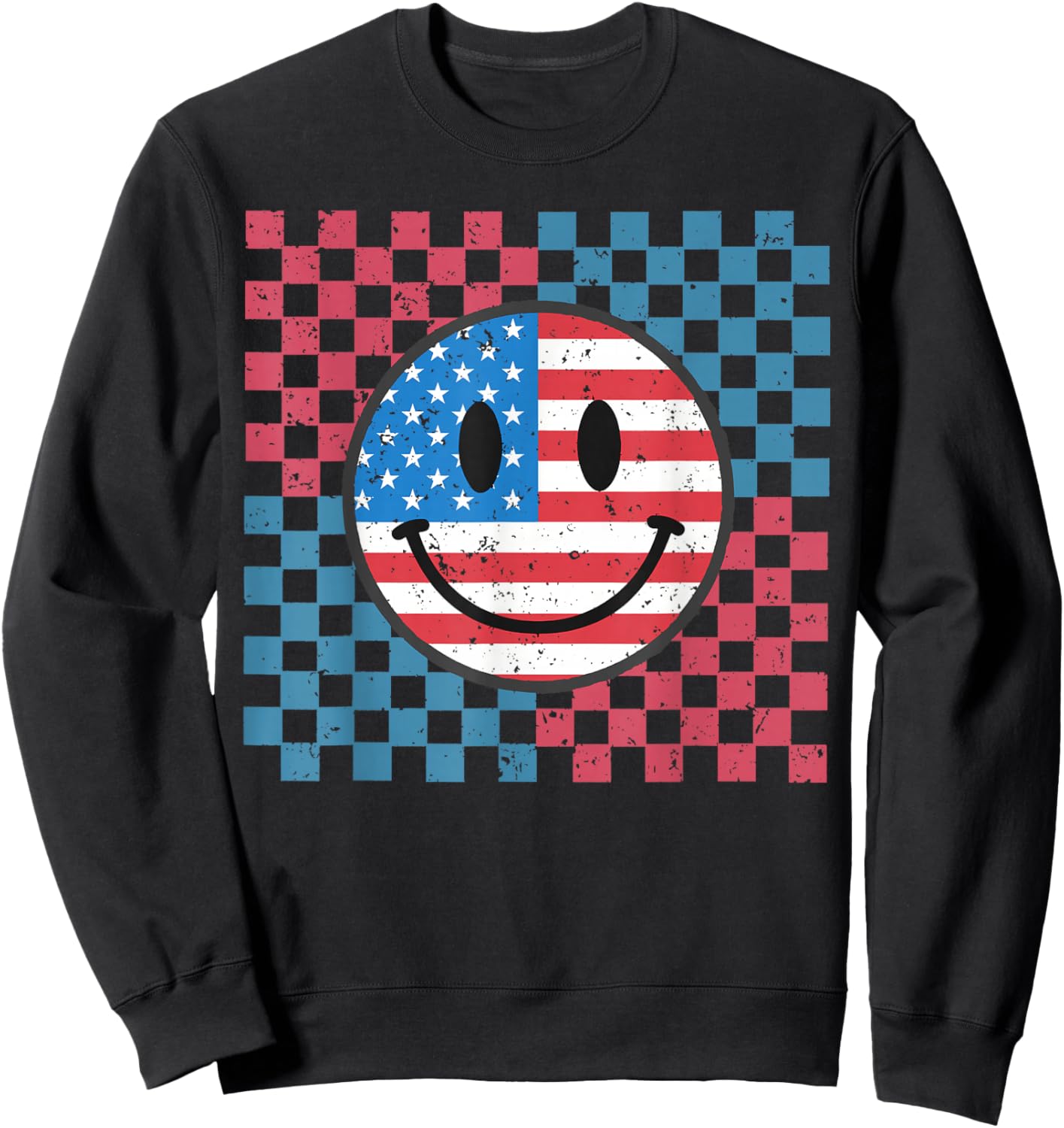 Groovy 4th Of July Smile Face USA Flag Freedom Sweatshirt - Sweatshirt | Black