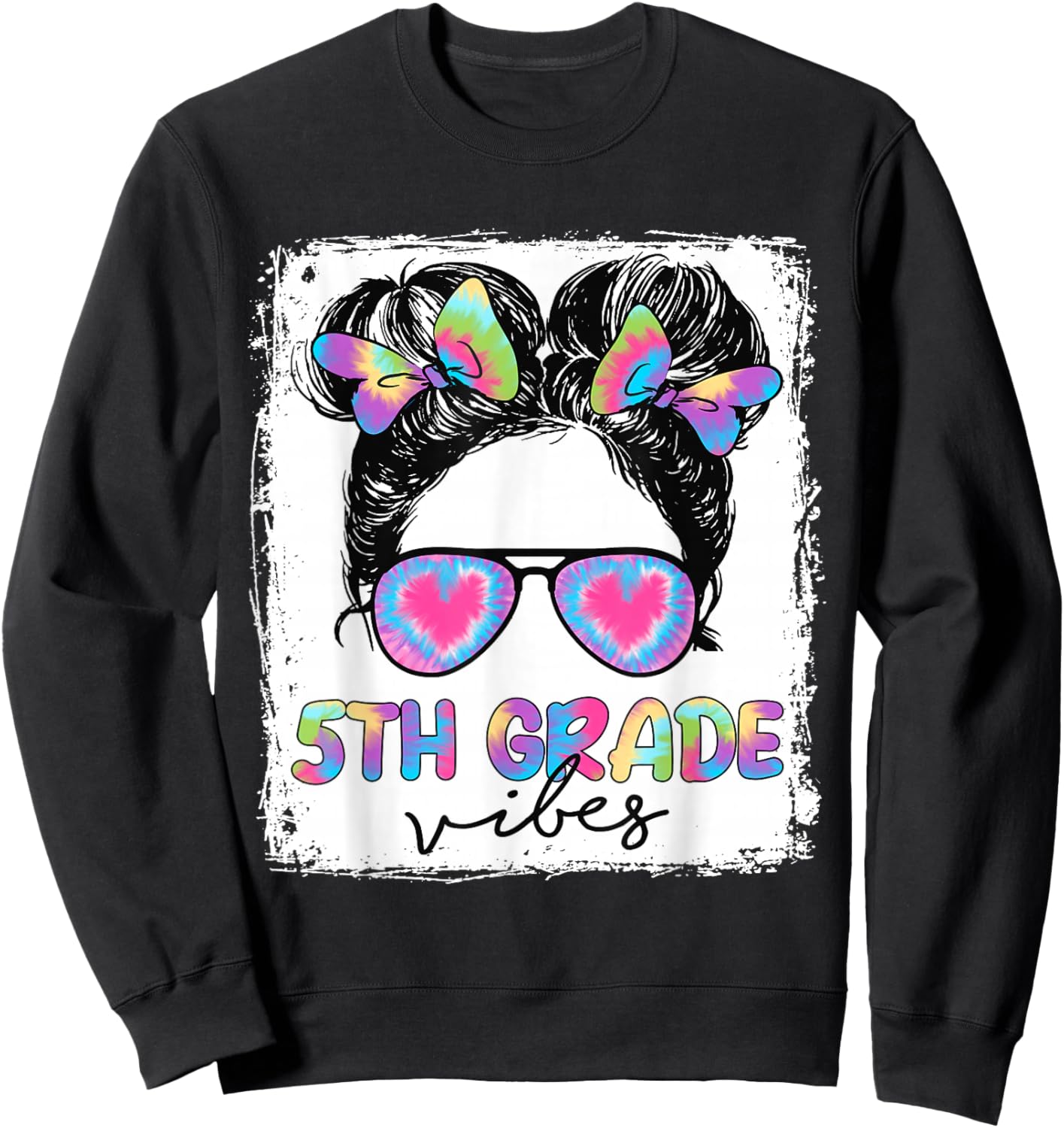 5th Grade Vibes Messy Hair Bun Girl Back To School First Day Sweatshirt - Sweatshirt | Black