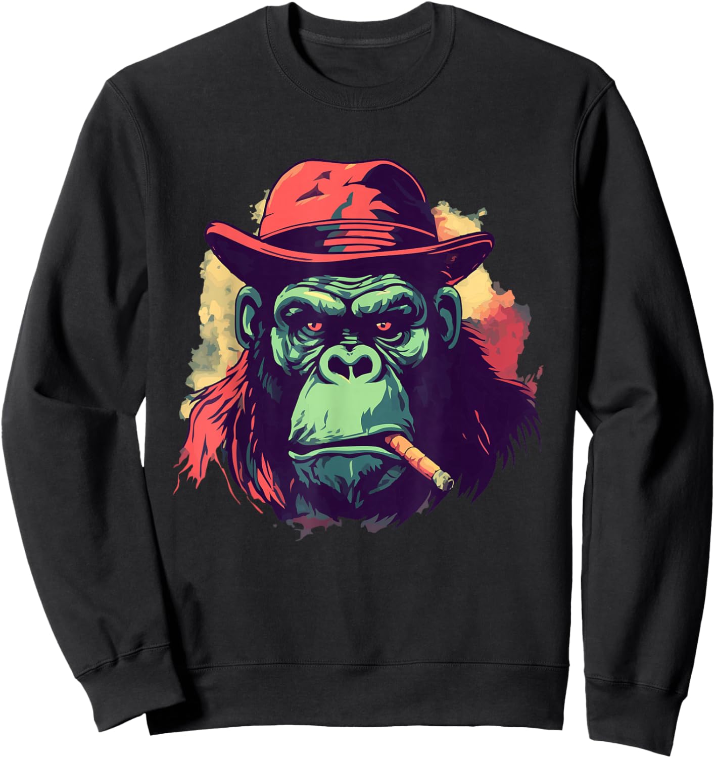 Gorilla Smoking Cigar Gangster Mafia Art Monkey Ape Artwork Sweatshirt - Sweatshirt | Black
