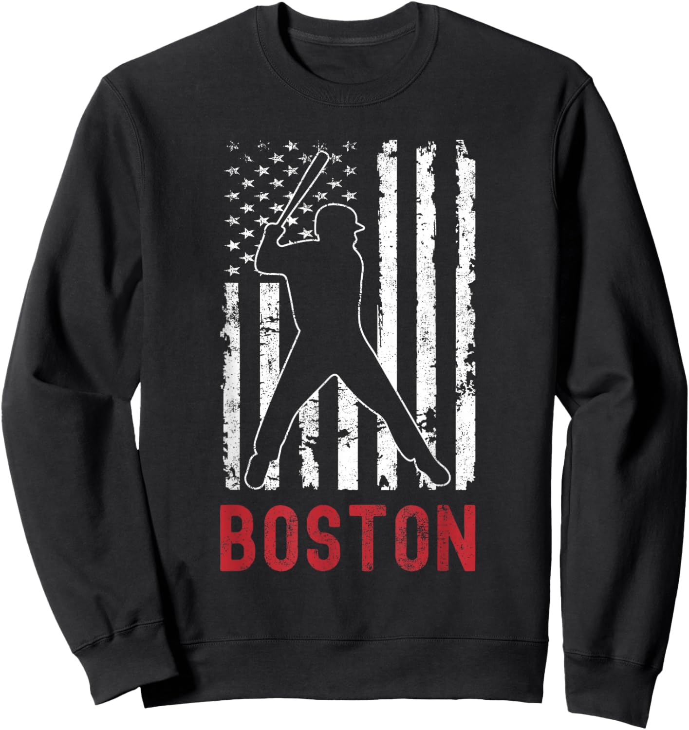 Boston Massachusetts American Flag Baseball Weathered Sweatshirt - Sweatshirt | Black