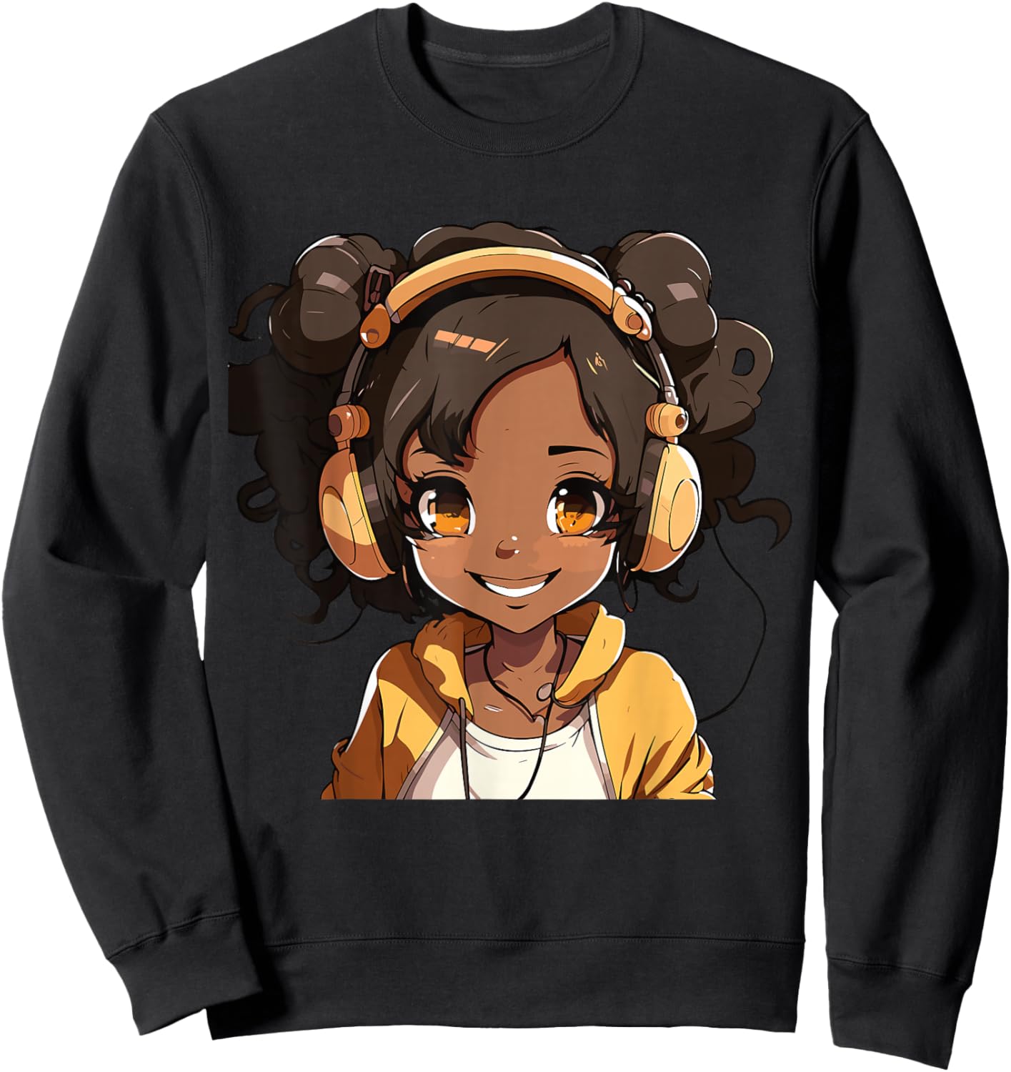 Anime and Music Black Girl Anime Merch Afro African American Sweatshirt - Sweatshirt | Black