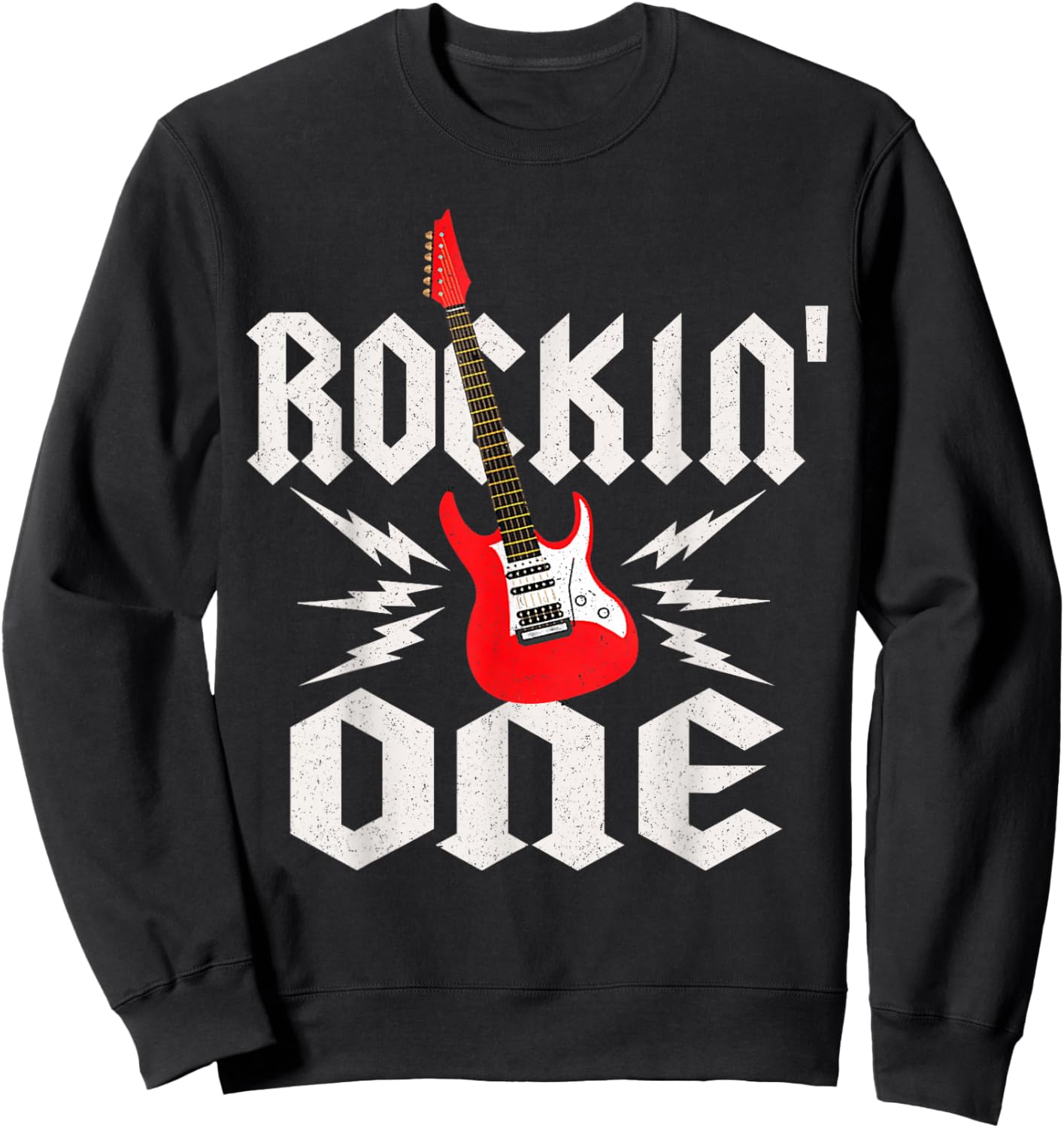 One Rockin One Birthday Family Matching Rock Guitar Sweatshirt - Sweatshirt | Black