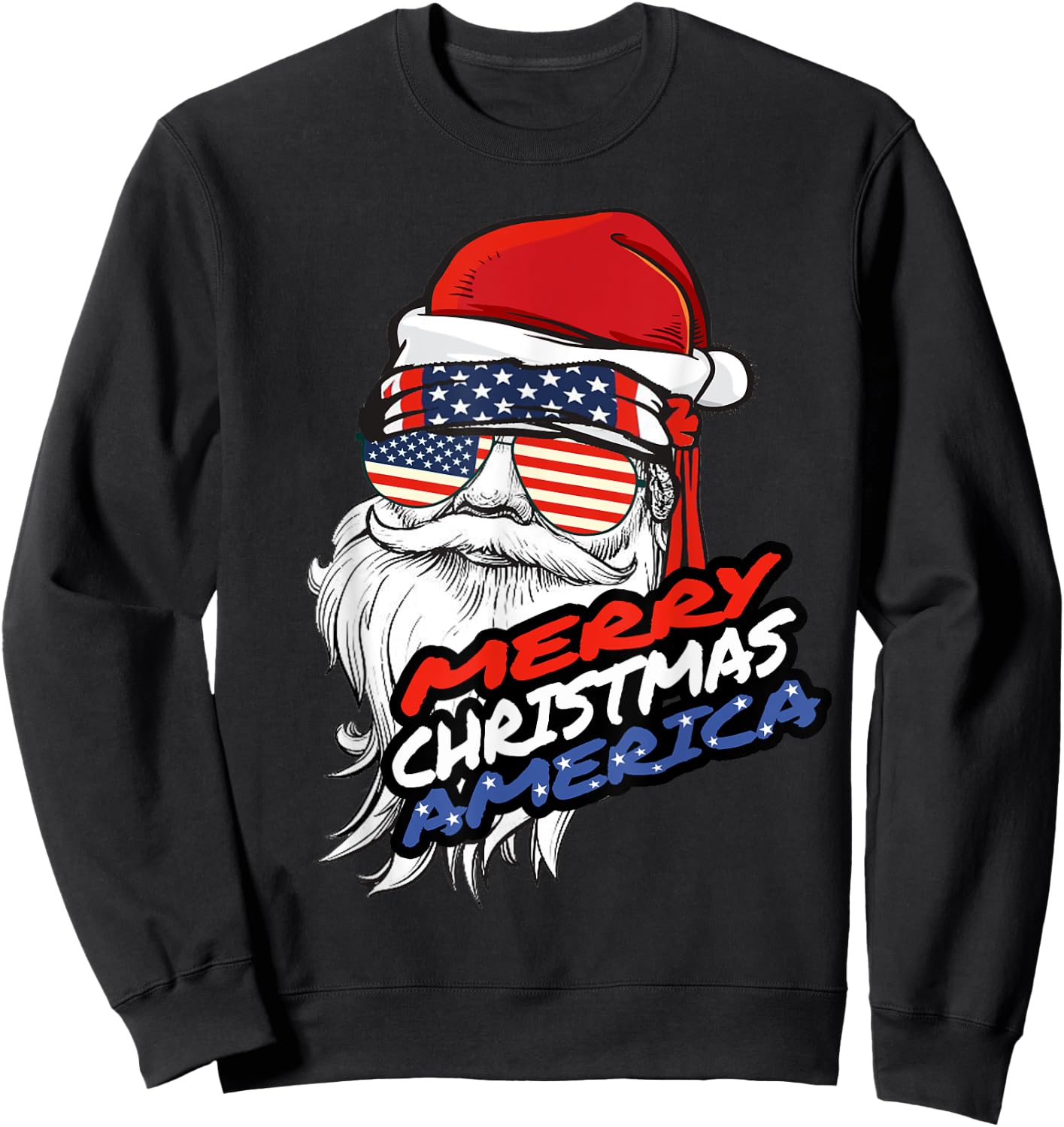 Merry Christmas America Santa Claus American Flag Sweatshirt - Sweatshirt | Black