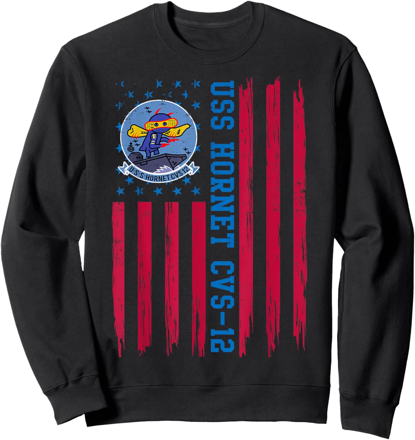 USS Hornet CVS-12 American Flag Aircraft Carrier Veteran Women Men Sweatshirt - Sweatshirt | Black