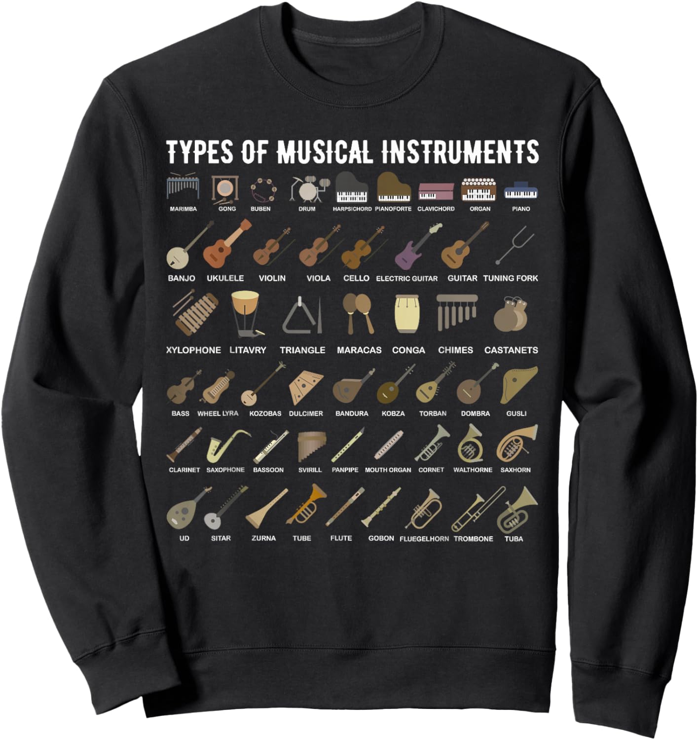 Types of Musical Instruments Shirt for Band Class Sweatshirt - Sweatshirt | Black