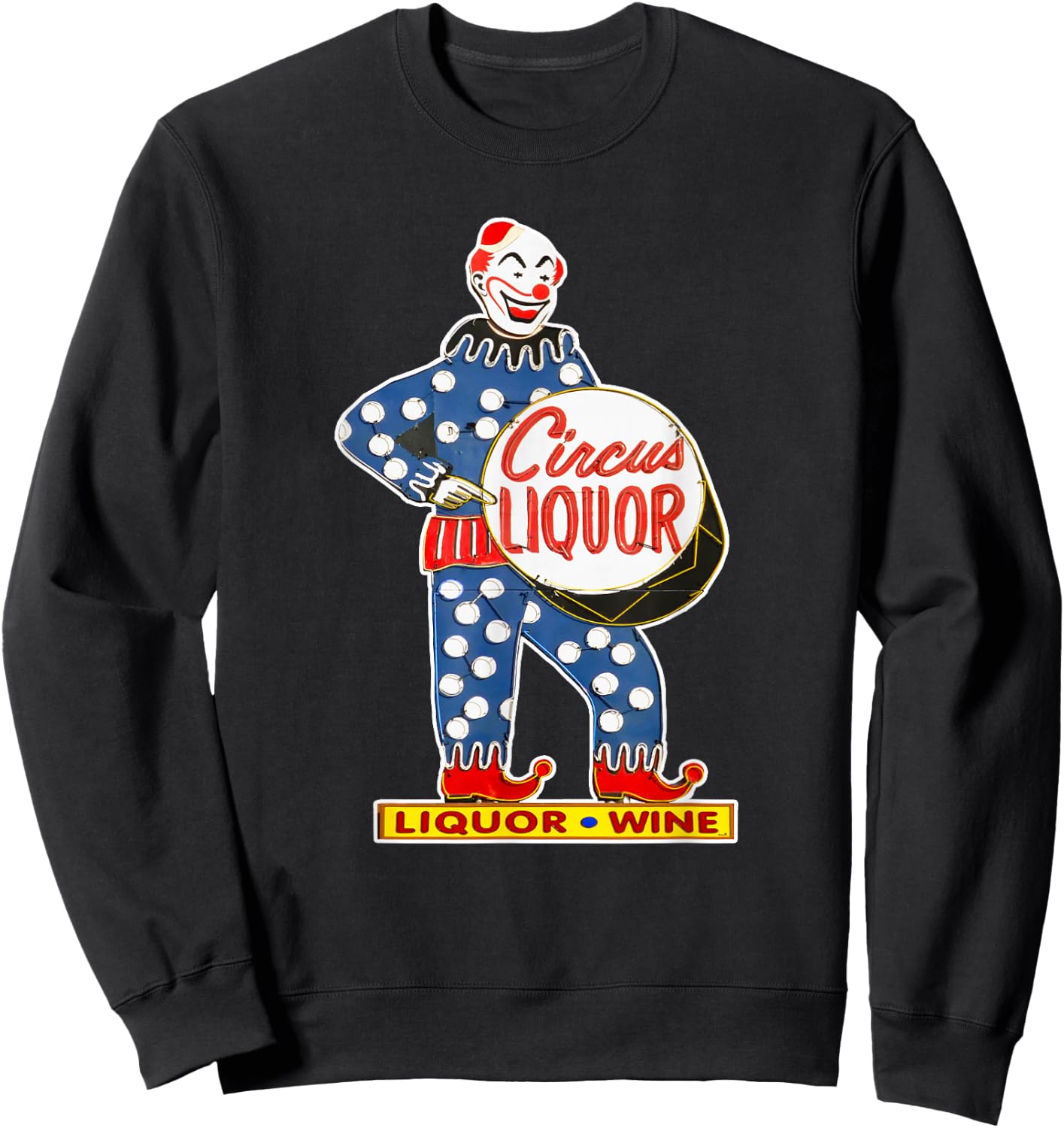 CIRCUS LIQUOR Classic - Black, -Adults, Small, Short Sleeve, Classic Fit, Cotton Blend, Novelty, Cartoon, Retro, Bar Enthusiasts, Cartoon Fans Sweatshirt - Sweatshirt | Black