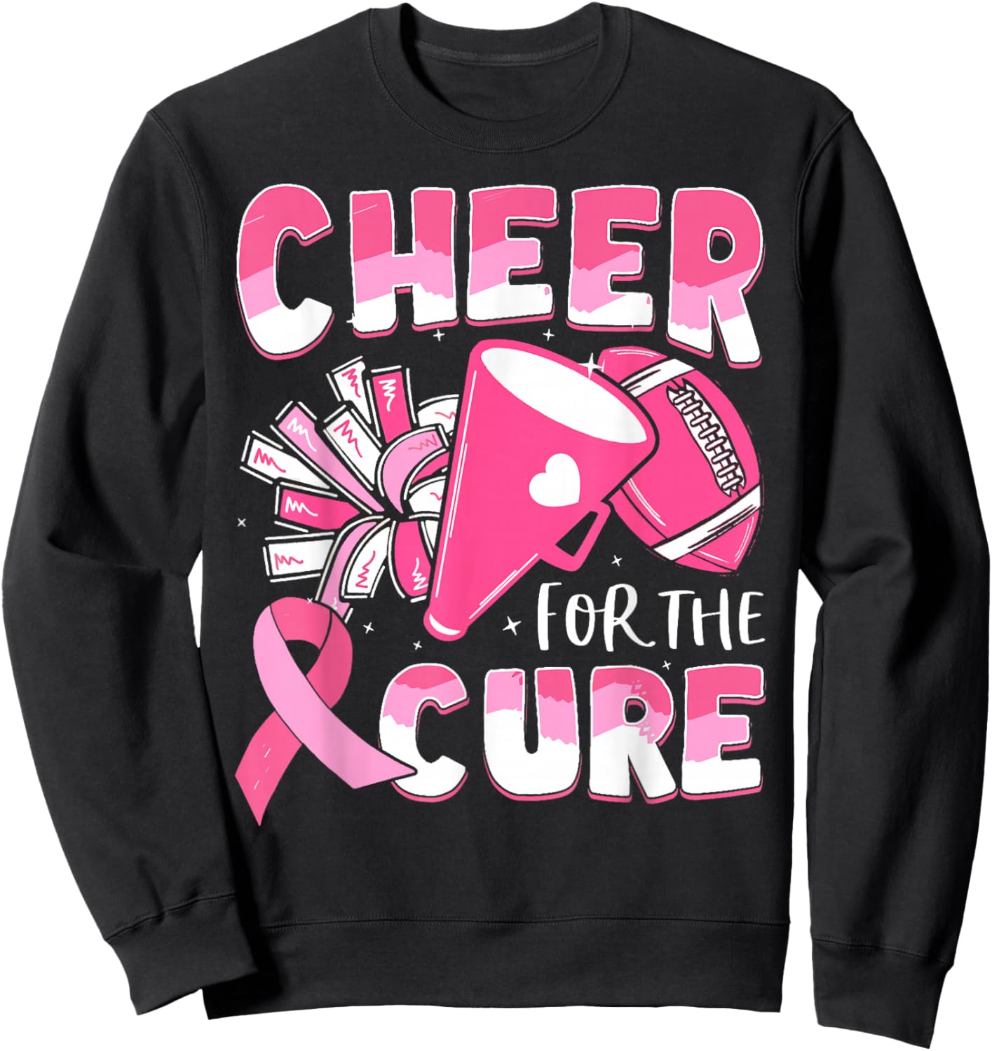 Breast Cancer Awareness Cheer For The Cure Football Sweatshirt - Sweatshirt | Black