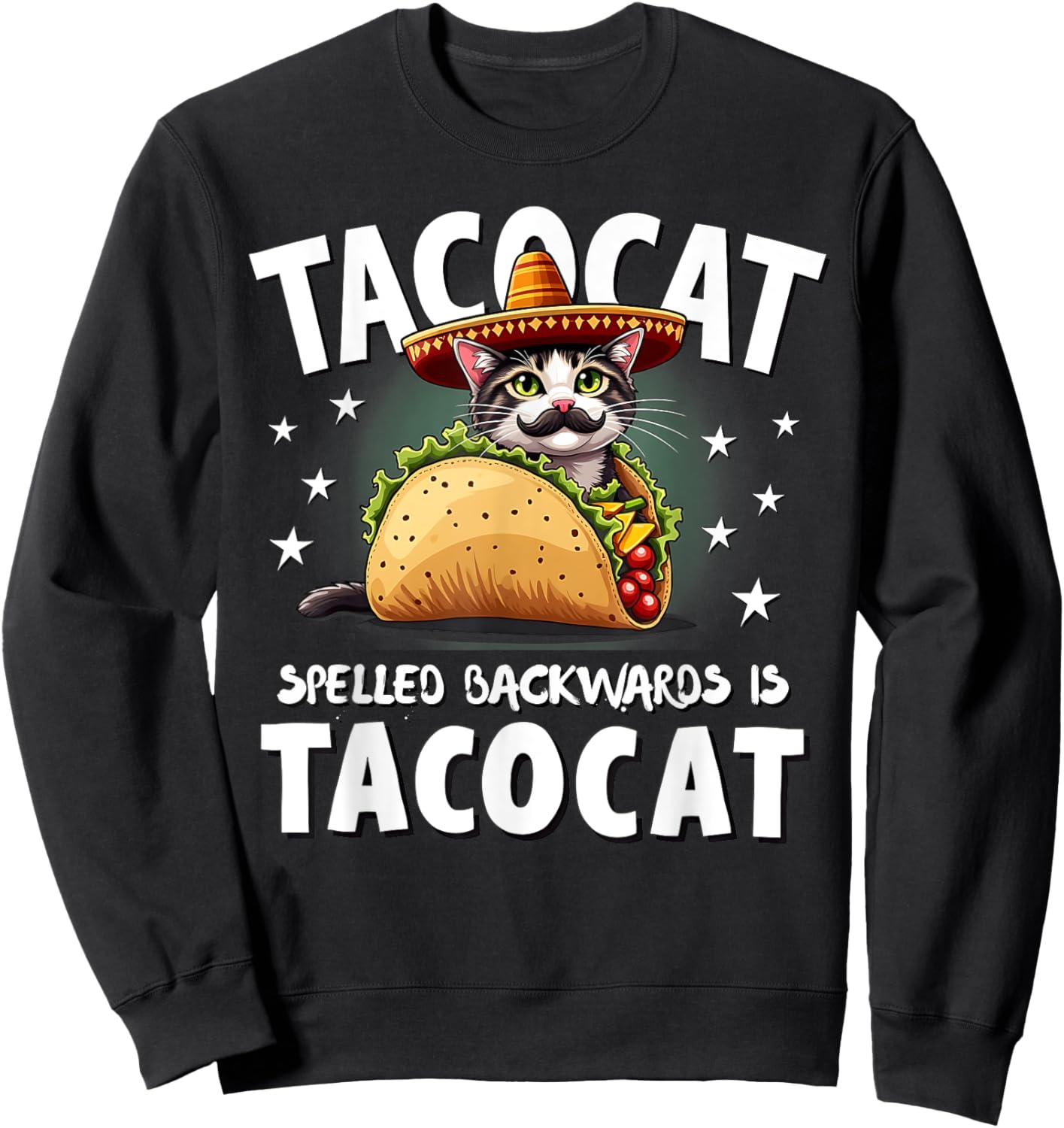 Tacocat Spelled Backward Is Tacocat Mexican Food Cat Lover Women Kids Sweatshirt - Sweatshirt | Black