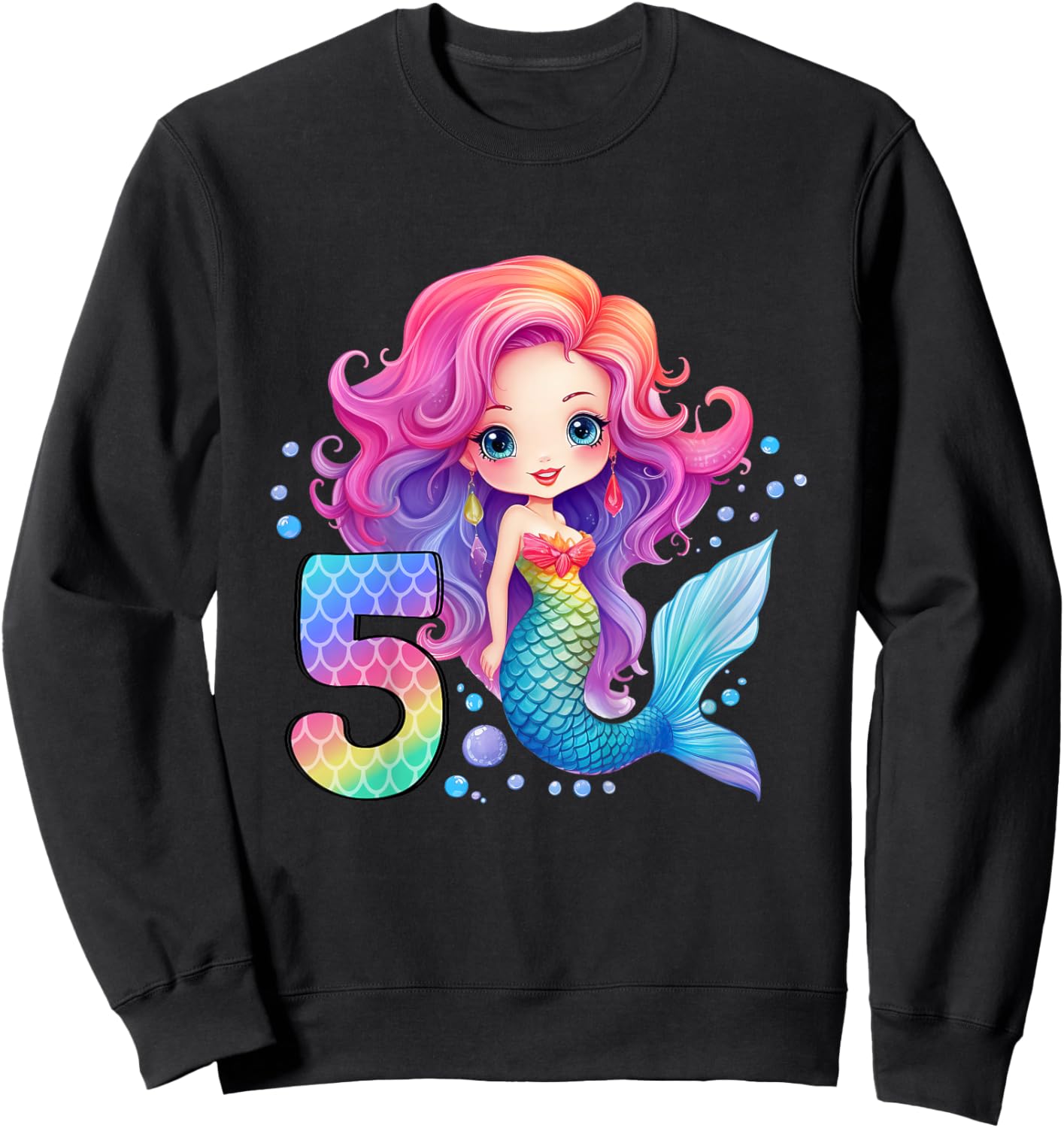5 Geburtstag Mädchen 5 Jahre Geburtstagsoutfit Meerjungfrau Sweatshirt - Sweatshirt | Black