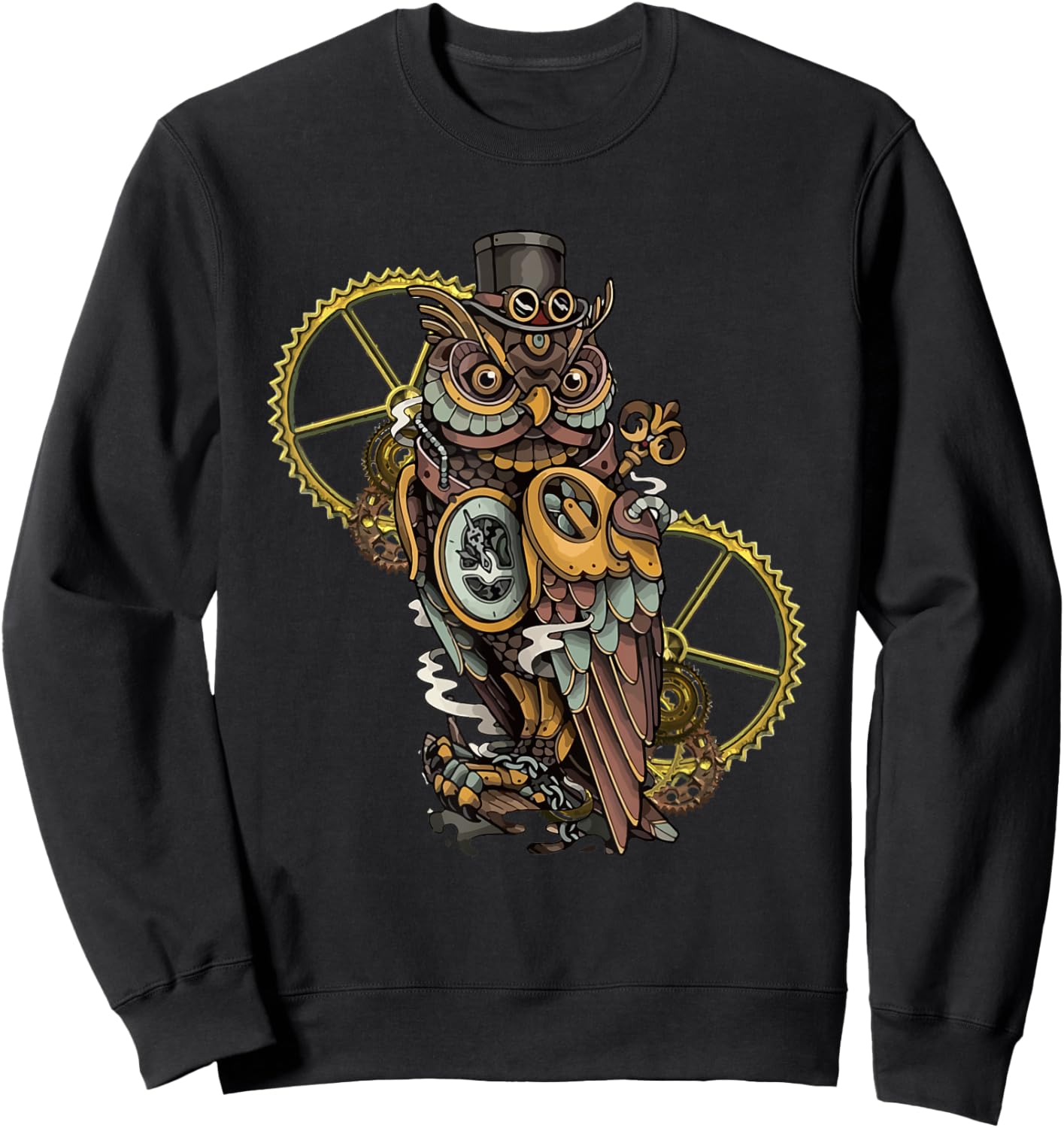 Steampunk Owl Art Bird Lovers Sweatshirt - Sweatshirt | Black