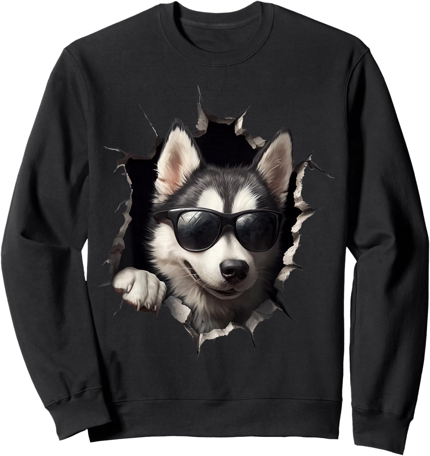 Lustiges Hunde Husky mit Sonnenbrille Funny Dog Süßer Hund Sweatshirt - Sweatshirt | Black