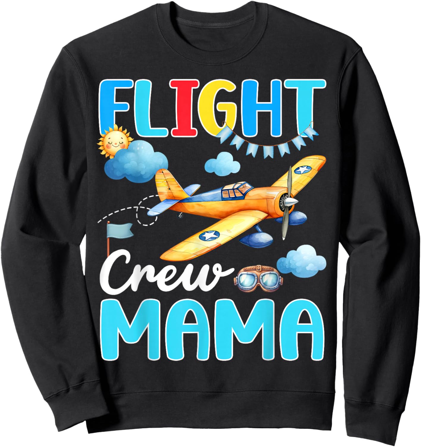 Flight Crew Mama Birthday Squad Airplane Matching Family Sweatshirt - Sweatshirt | Black