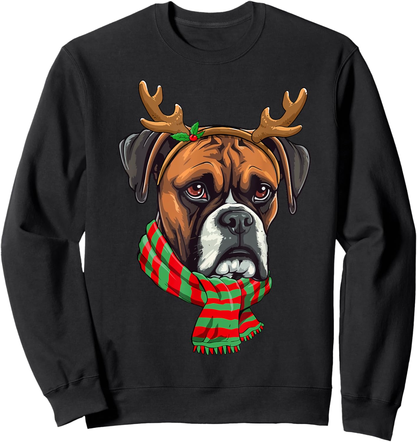 Boxer Dog Christmas Reindeer Santa Hat Funny Xmas Sweatshirt - Sweatshirt | Black