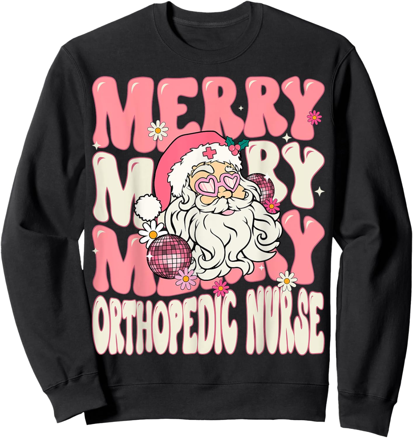 Merry Orthopedic Nurse Christmas Retro Pink Orthopedic Nurse Sweatshirt - Sweatshirt | Black