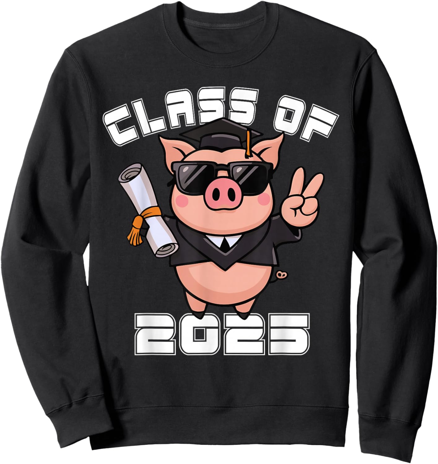 Peace Sign Hand Pig Class of 2025 Graduation Sweatshirt - Sweatshirt | Black