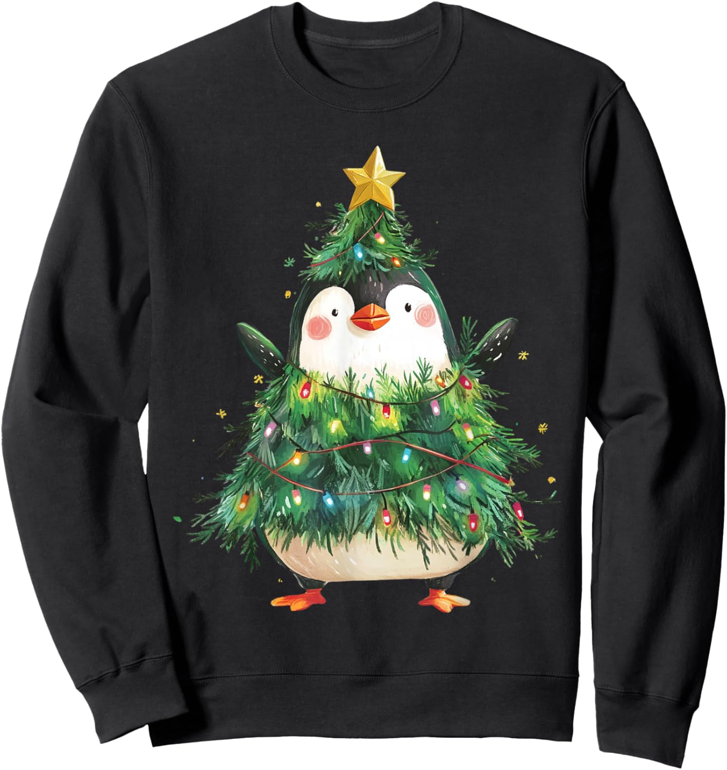 Penguin Christmas Tree Pajamas Girls Boys Xmas Lights Sweatshirt - Sweatshirt | Black