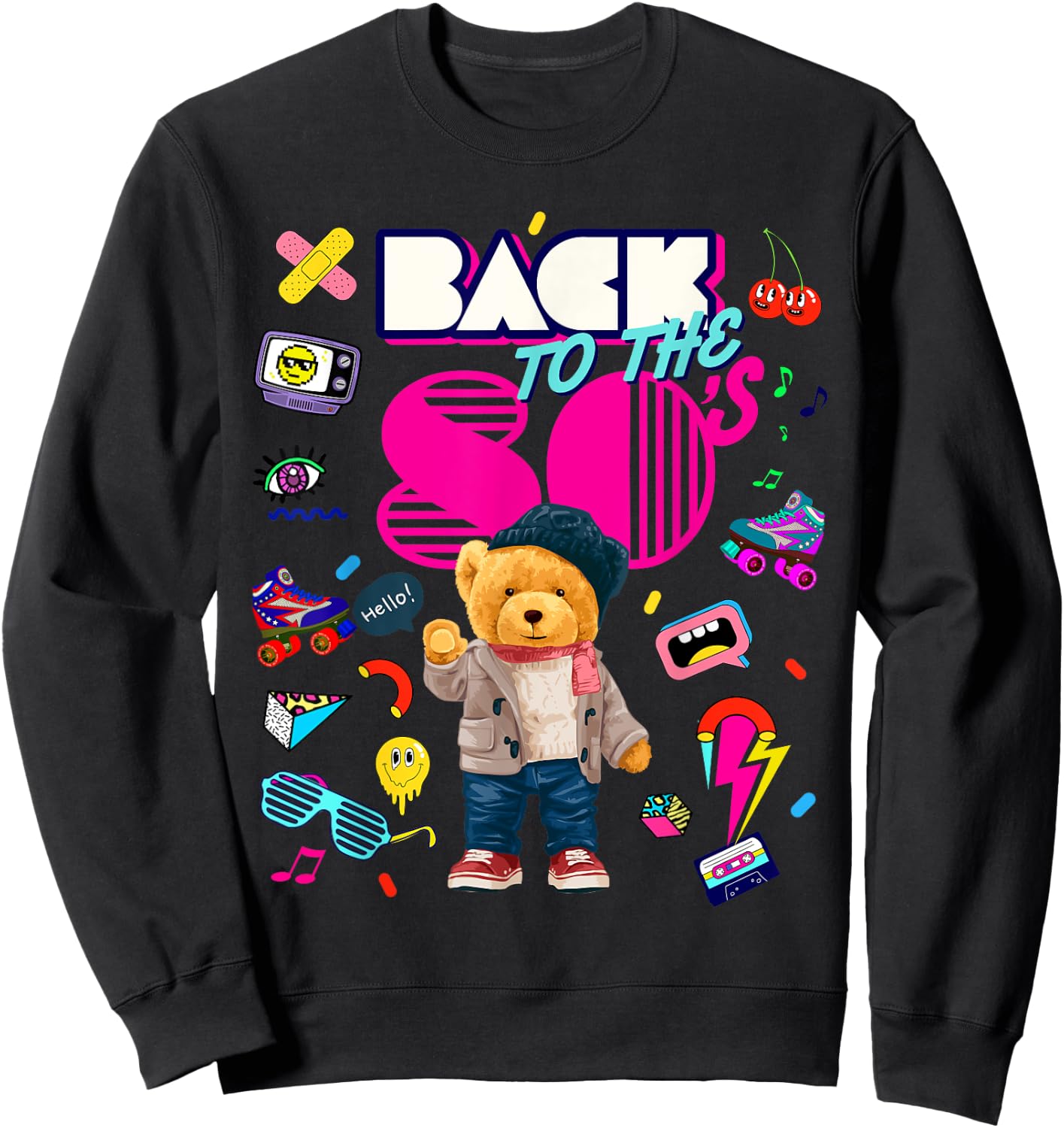 Back To 80's , Cool Retro 80's Teddy Bear Graphic Design Sweatshirt - Sweatshirt | Black
