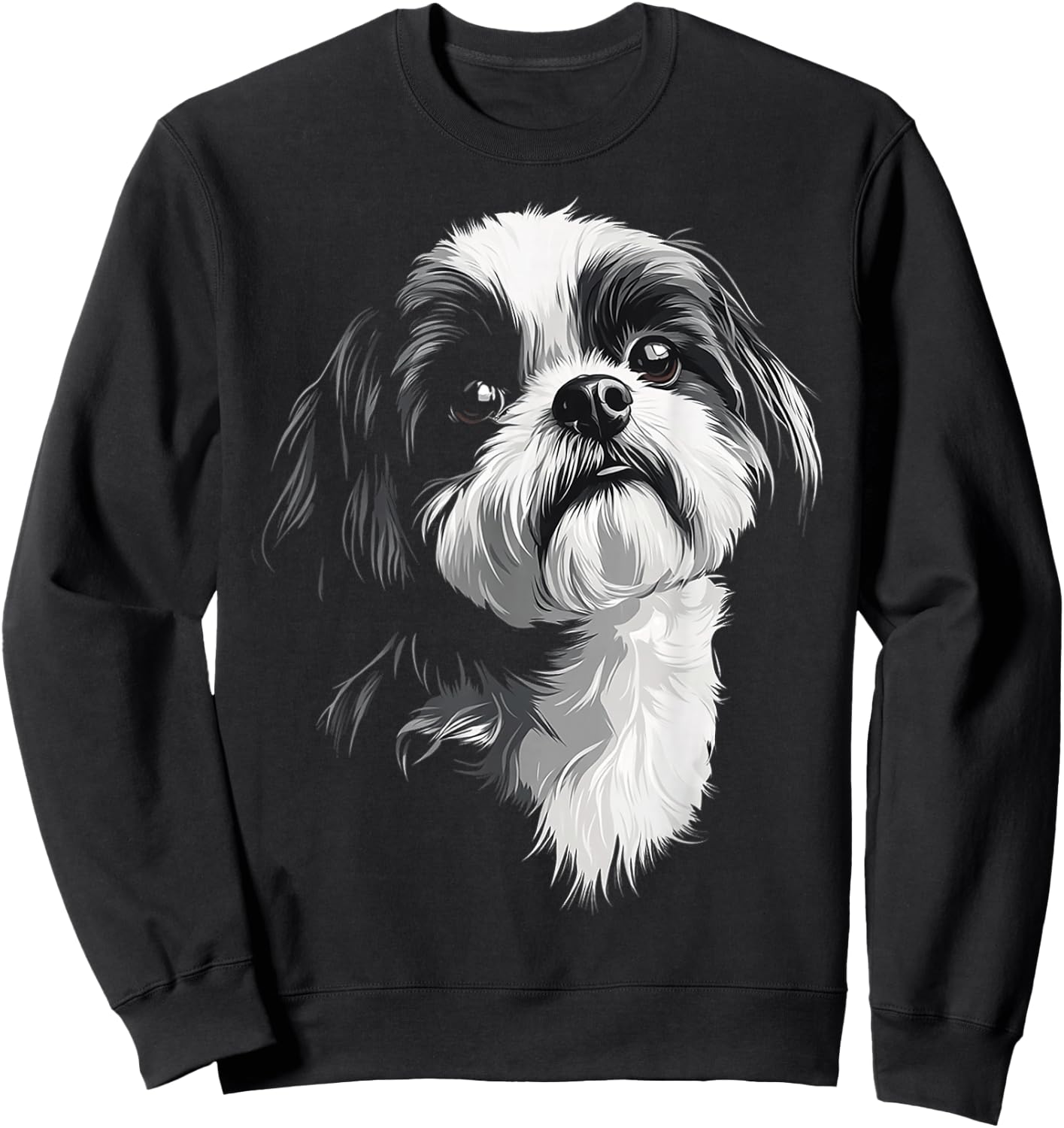 Shih Tzu Dog Motif Pet Illustration Shih Tzu Sweatshirt - Sweatshirt | Black