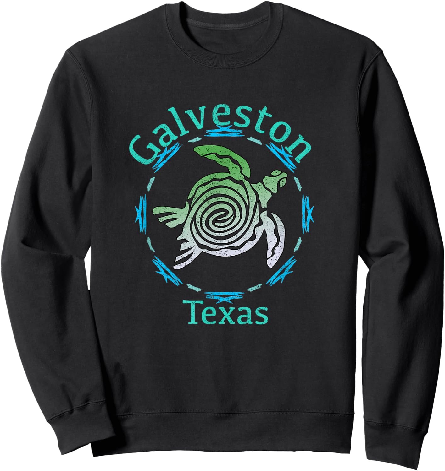 Galveston Texas Vintage Tribal Turtle Gift Sweatshirt - Sweatshirt | Black