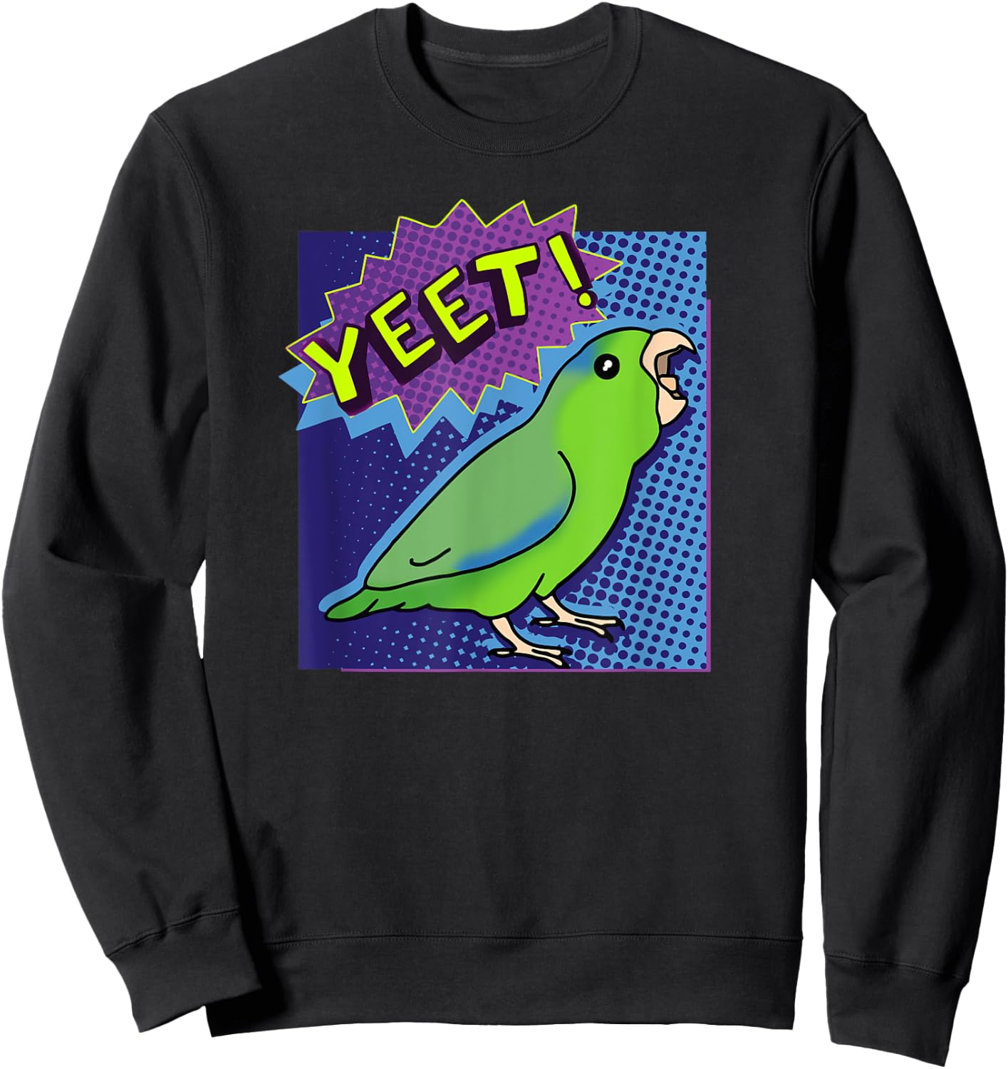 Funny green Parrotlet screams YEET Birb Memes Parrot Lover Sweatshirt - Sweatshirt | Black