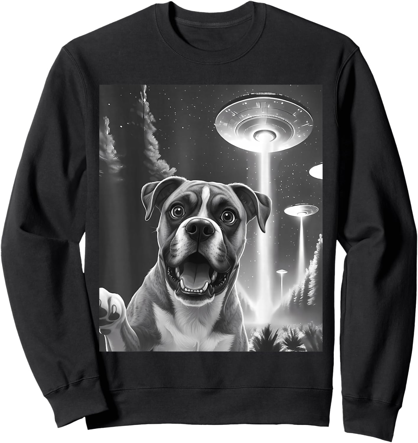 Funny Boxer Alien UFO Taking a Selfie Animal Lover Retro Sweatshirt - Sweatshirt | Black