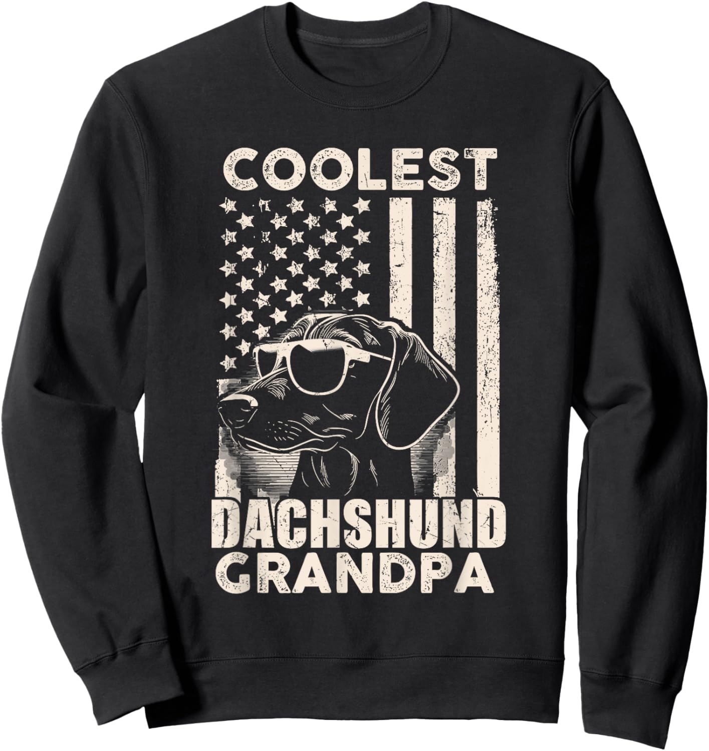 Coolest Dachshund Grandpa Vintage American Flag Funny Dog Sweatshirt - Sweatshirt | Black